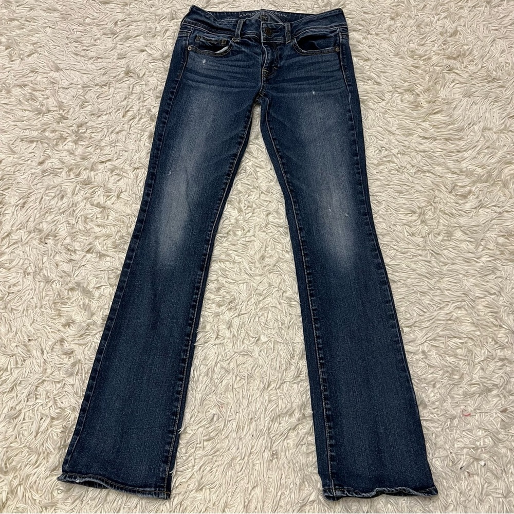 American Eagle Jeans Womens 4 long  Blue Kick Boot Cut Jeans Stretch Distressed